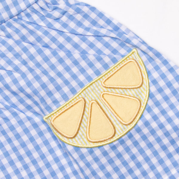 Sour Slice Applique Pocket Short Set, Blue