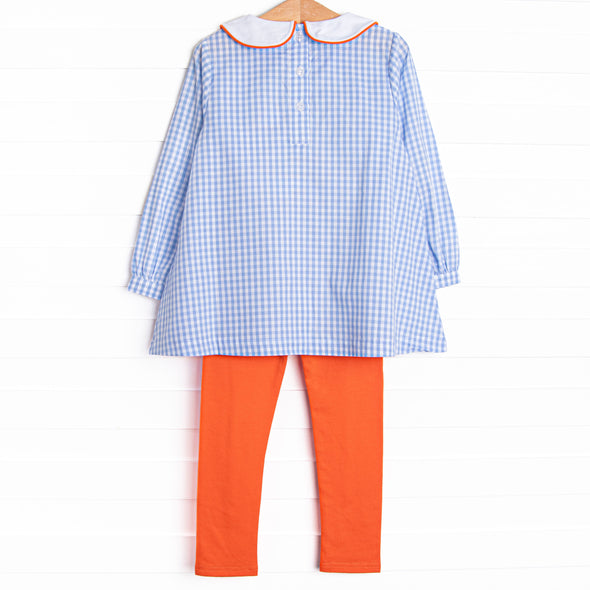 Cozy Carving Applique Legging Set, Blue Gingham
