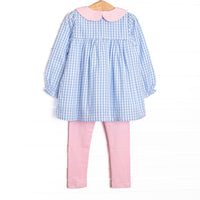 Bethany Blue Check Collared Legging Set, Blue