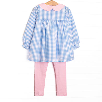 Bethany Blue Check Collared Legging Set, Blue