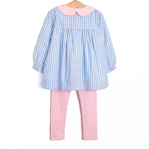 Bethany Blue Check Collared Legging Set, Blue