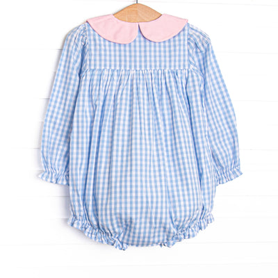 Bethany Blue Check Long Sleeve Collared Bubble, Blue