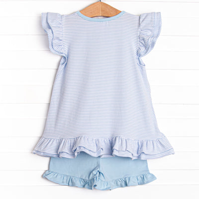 Piper Pumpkin Applique Ruffle Short Set, Blue