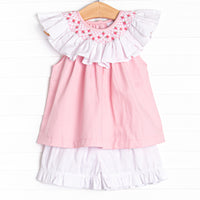 Porcelain Petals Smocked Short Set, Pink