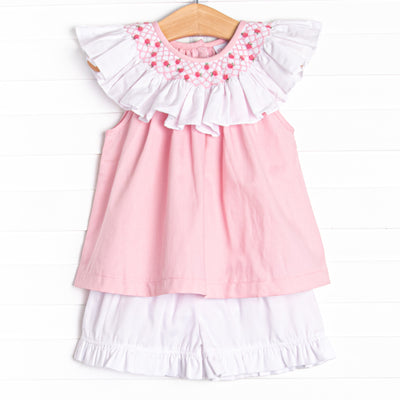 Porcelain Petals Smocked Short Set, Pink