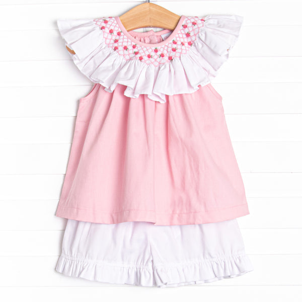 Porcelain Petals Smocked Short Set, Pink