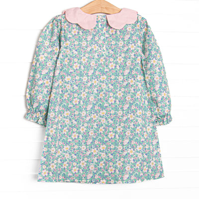 Gardenia Garden Long Sleeve Dress, Green