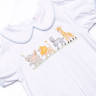 Animals on Parade Applique Dress, White