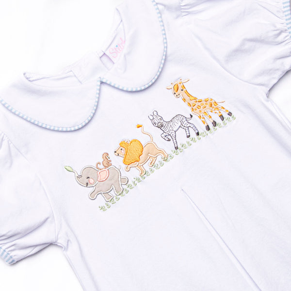 Animals on Parade Applique Dress, White
