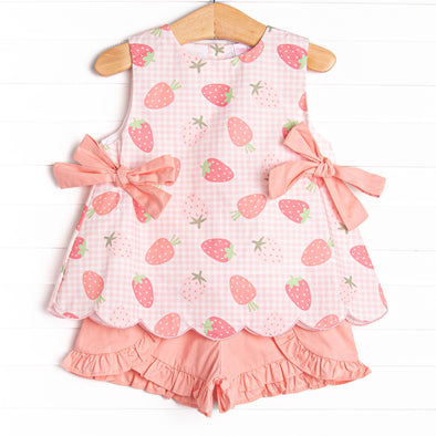 Pineberry Picnic Ruffle Short Set, Pink