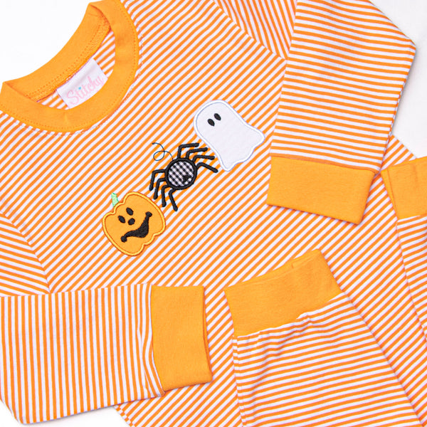 Spooks and Spiders Applique Romper, Orange