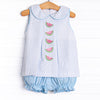 Watermelon Whimsy Embroidered Bloomer Set, Blue