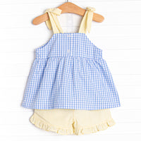 Sour Slice Applique Pocket Short Set, Blue