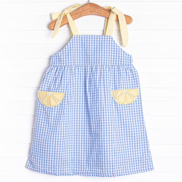 Sour Slice Applique Pocket Dress, Blue