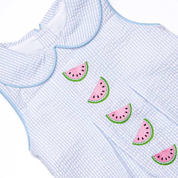 Watermelon Whimsy Embroidered Bloomer Set, Blue