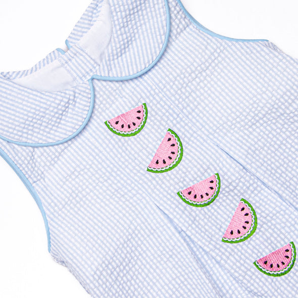 Watermelon Whimsy Embroidered Bloomer Set, Blue