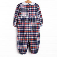 Simon Romper, Navy and Red Plaid