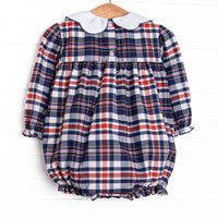 Scarlett Bubble, Navy and Red Plaid
