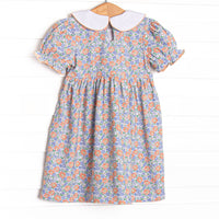 Drenched in Dahlias Collared Dress, Blue