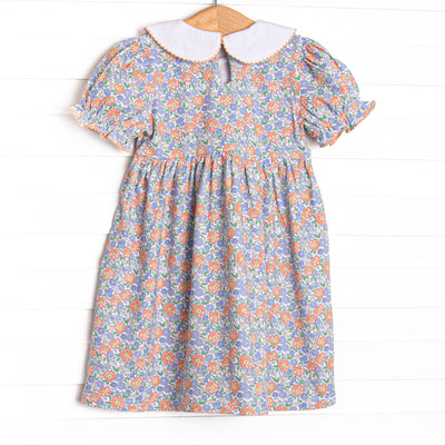 Drenched in Dahlias Collared Dress, Blue