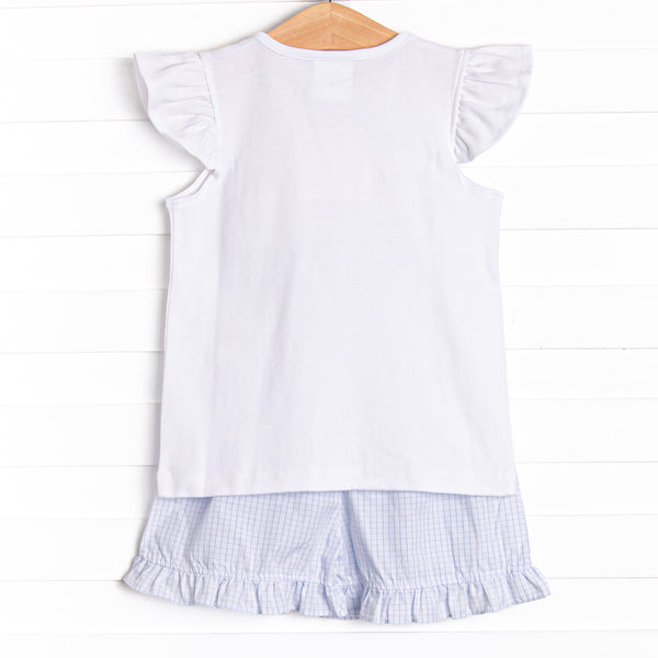 Coral Reef Commotion Smocked Ruffle Short Set, Blue