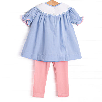 Multicolored Mouse Smocked Legging Set, Blue Gingham