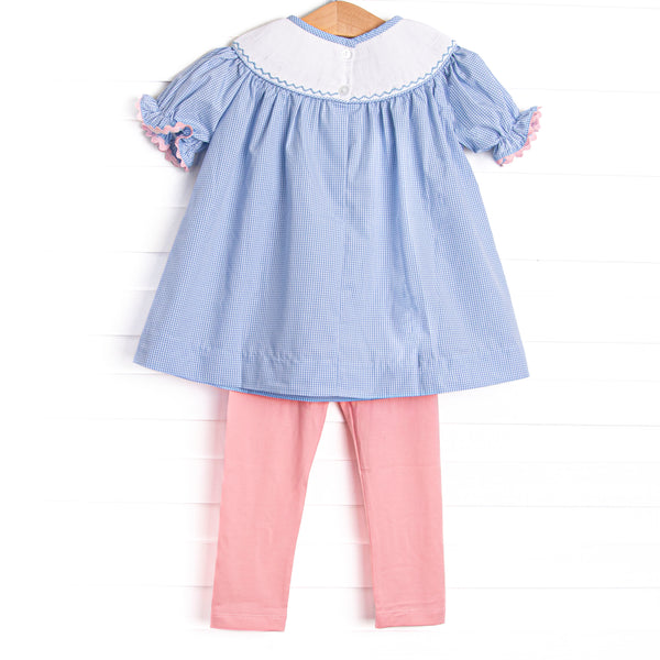 Multicolored Mouse Smocked Legging Set, Blue Gingham