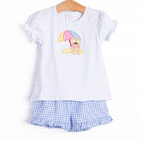 Corgi on the Coast Applique Ruffle Short Set, Blue
