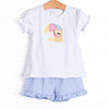 Corgi on the Coast Applique Ruffle Short Set, Blue