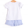 Corgi on the Coast Applique Ruffle Short Set, Blue