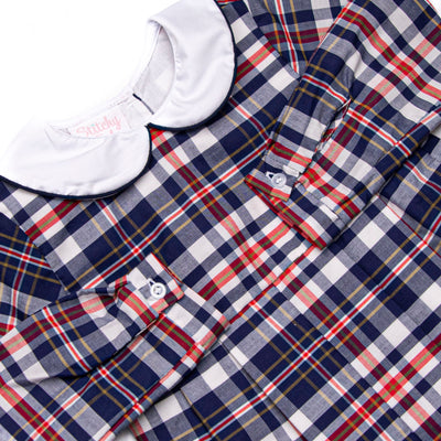 Simon Romper, Navy and Red Plaid