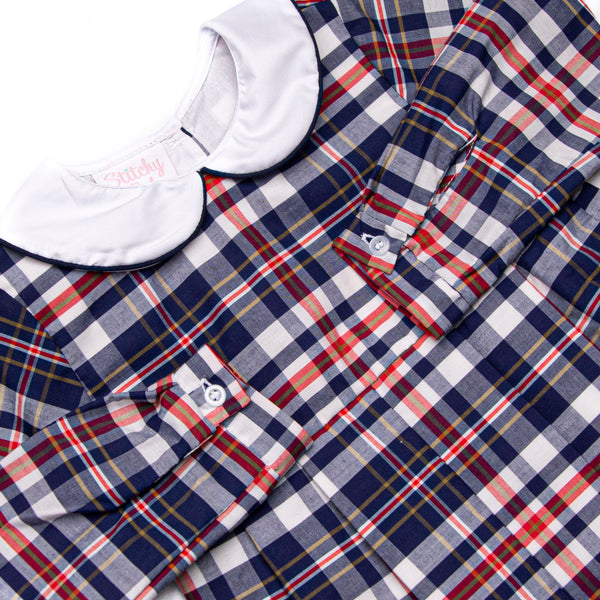 Simon Romper, Navy and Red Plaid