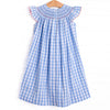 Seaside Stars Smocked Bishop Dress, Blue Check