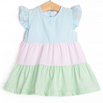 Coral Reef Color Block Dress, Green