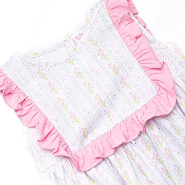 Rabbits and Ribbons Bib Dress, Pink