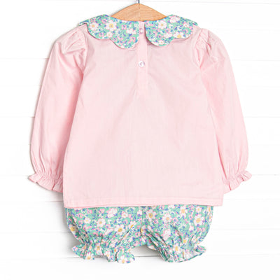 Gardenia Garden Long Sleeve Bloomer Set, Green