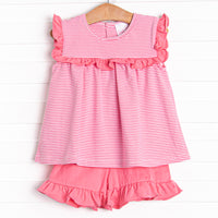 Bonnie Ruffle Short Set, Medium Pink Stripe