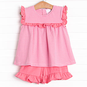 Bonnie Ruffle Short Set, Pink Stripe