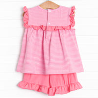 Bonnie Ruffle Short Set, Medium Pink Stripe