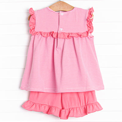 Bonnie Ruffle Short Set, Medium Pink Stripe