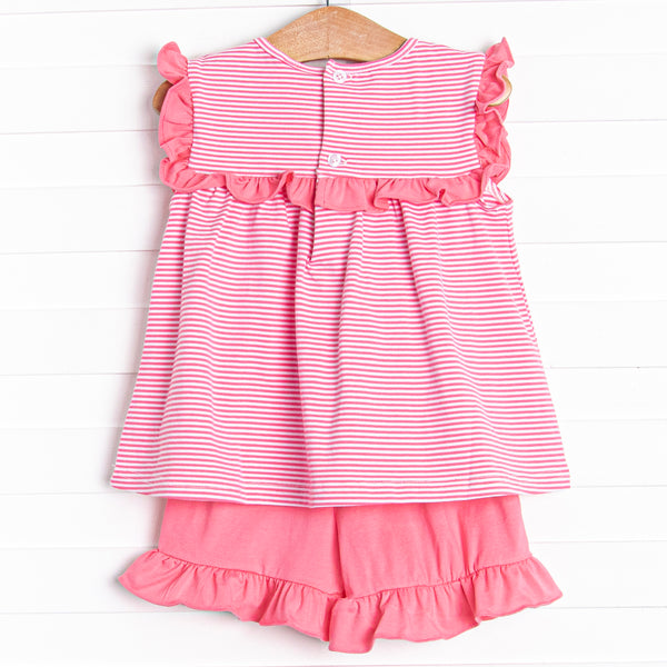 Bonnie Ruffle Short Set, Medium Pink Stripe