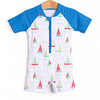Boat Day Breeze One Piece Rash Guard, Blue