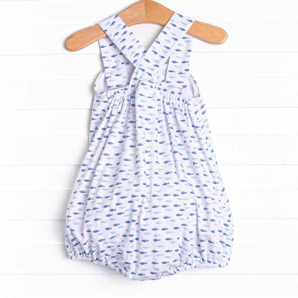 Sailboat Swarm Smocked Sunsuit, Blue