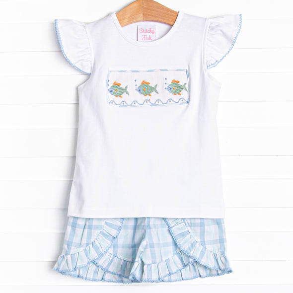 Bayside Bubbles Smocked Ruffle Short Set, Blue