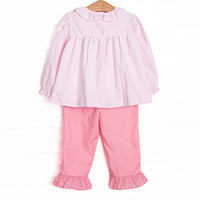 Preppy in Pink Ruffle Pant Set, Pink