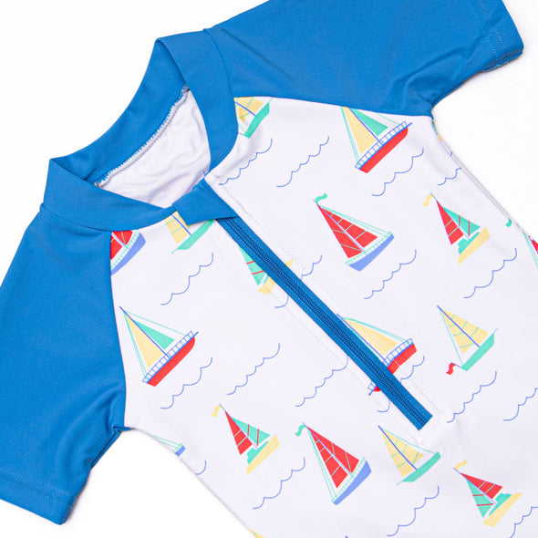 Boat Day Breeze One Piece Rash Guard, Blue