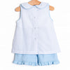 Watermelon Whimsy Embroidered Ruffle Short Set, Blue