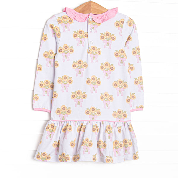 Here Comes the Sunflower Pleated Dress, Pink