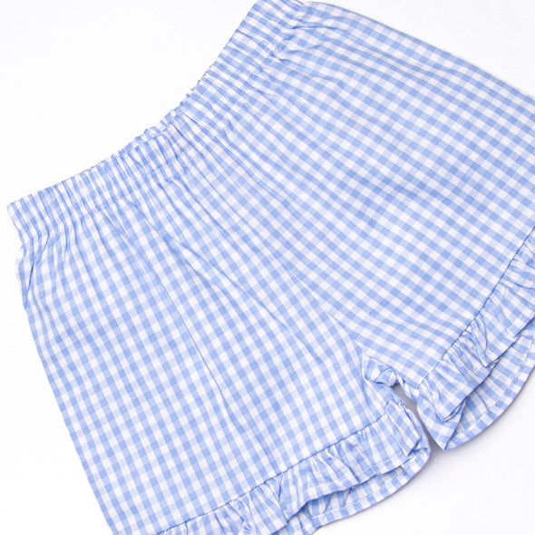 Corgi on the Coast Applique Ruffle Short Set, Blue