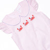 Crab Walk Cutie Embroidered Bubble, Pink Seersucker